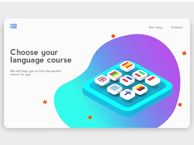 Choose Your Language Course 3d animation crypto currency design gradient illustration interface landing page ui ux user web design