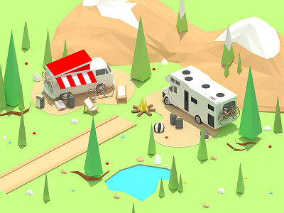 Picnic 3d animation building cars city game illustration isometric low poly lowpoly team ui ux