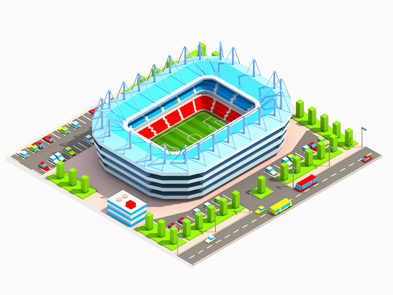 Kaliningrad - Kaliningrad stadium 3d animation 3ds max building city game homepage illustration ios isometric low poly web design ui ux world cup stadium