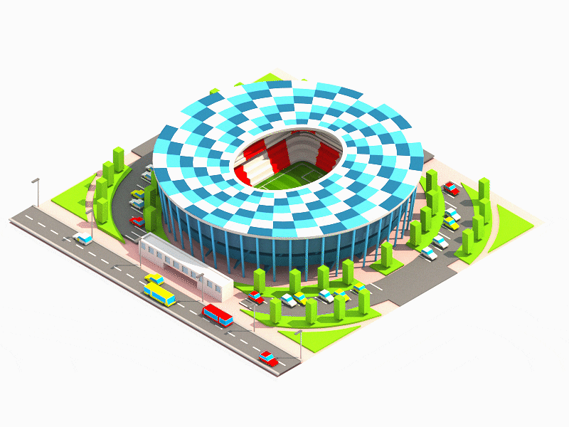 Nizhny novgorod - Nizhny novgorod stadium 3d animation 3ds max building city game homepage illustration ios isometric low poly web design ui ux world cup stadium