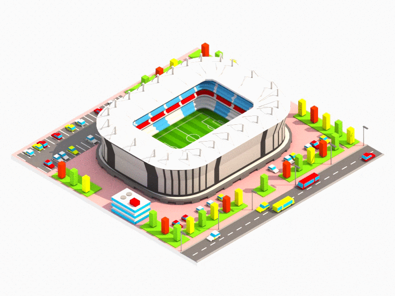 Rostov On Don - Rostov Arena 3d animation 3ds max building city game homepage illustration ios isometric low poly web design ui ux world cup stadium