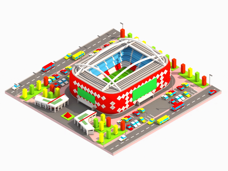 Moscow - Spartak stadium 3d animation 3ds max building city game homepage illustration ios isometric low poly web design ui ux world cup stadium