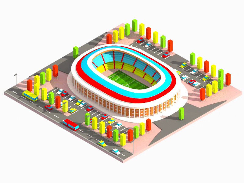 Moscow - Luzhniki stadium 3d animation 3ds max building city game homepage illustration ios isometric low poly web design ui ux world cup stadium