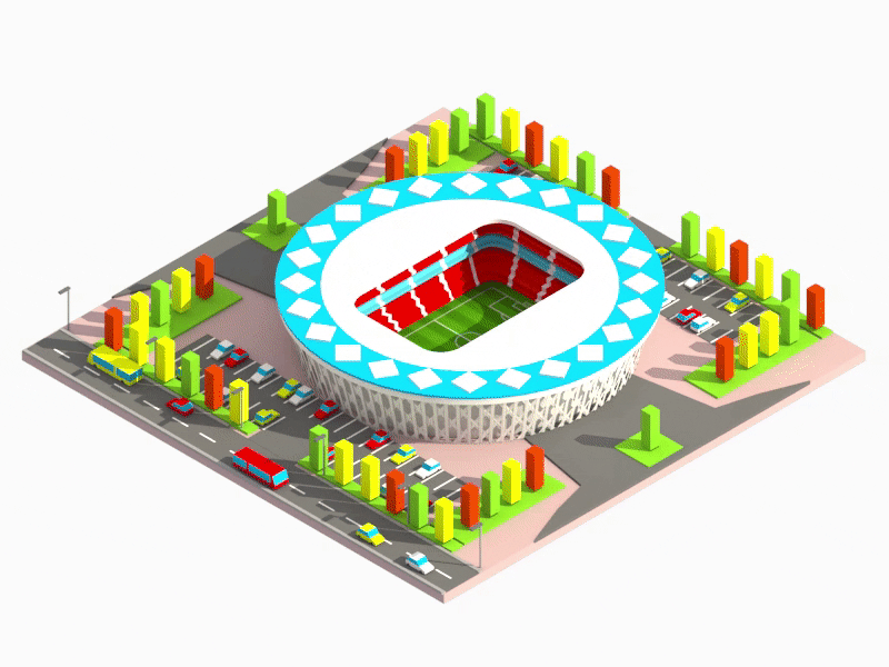 Volgograd - Volgograd arena 3d animation 3ds max building city game homepage illustration ios isometric low poly web design ui ux world cup stadium