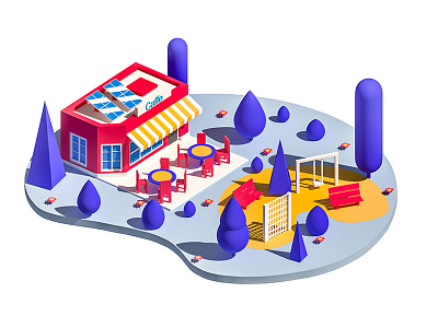 Caffe 3d animation 3ds max building city crypto game homepage illustration ios isometric low poly web design ui ux