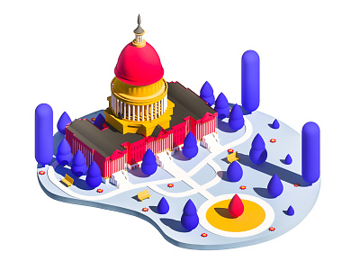 State Capitol 3d 3d animation arhitecture building city design game illustration interface ios isometric landing page low poly lowpoly render typography ui ux vray web web design