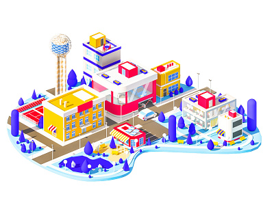 City WIP 3d 3d animation app arhitecture building city design game illustration ios isometric landing page landscape low poly lowpoly render ui ux vray web web design
