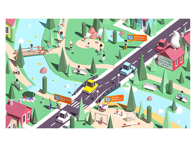 Go Get Funding city 3d 3d animation arhitecture building car character city game illustration isometric landing page landscape low poly lowpoly people render team texture ui ux web