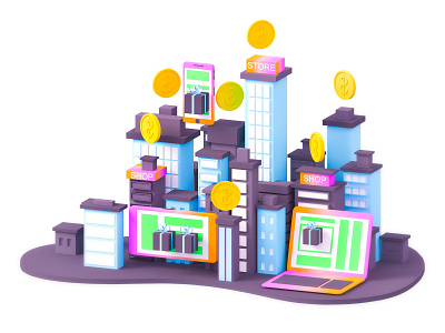 Shop online 3d 3d animation building city game icon illustration isometric landing page landscape logo low poly lowpoly texture typography ui ui ux ui ux vector web design