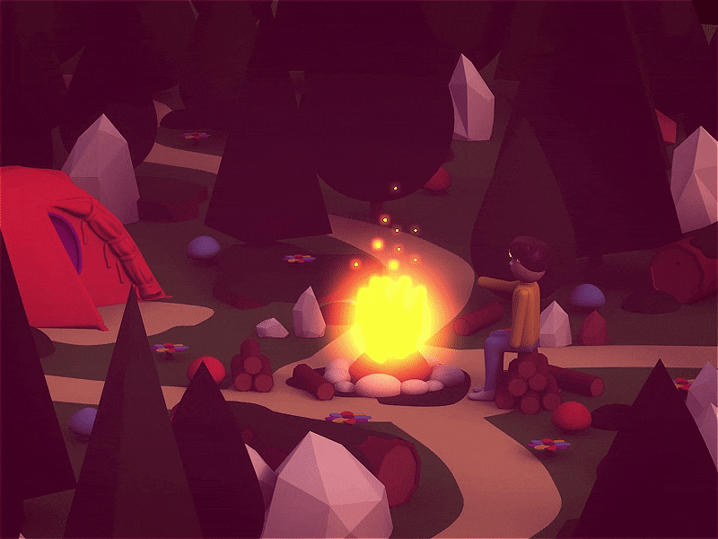 Campfire animation 3d 3d animation building character city crypto flat game illustration isometric landing page lowpoly people render road texture ui ui ux vector web design