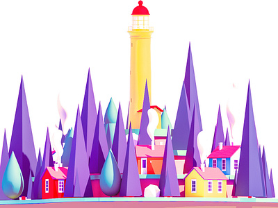 Lighthouse 3d 3d animation arhitecture building city design flat game illustration interface isometric landing page landscape low poly lowpoly render ui ui ux vector web