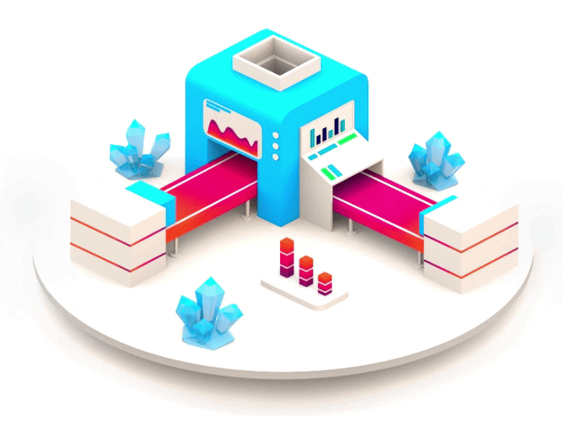 Transforming data into money - Animation 2 3d animation animation building city crypto flat game gif illustration isometric landing page logo low poly machine render texture ui ux vector video web design