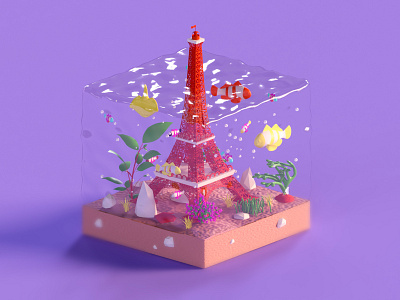 Eiffel Tower 3d 3d animation architecture branding building city design eiffel tower game illustration isometric landing page lowpoly motion render typography ui ui ux video web design