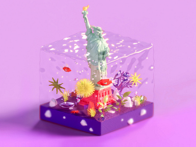 Statue of Liberty 3d 3d animation architecture branding building city game illustration isometric landing page logo lowpoly new york render texture typography ui ux usa web web design