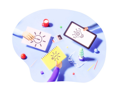 Ideas 3d 3d animation branding character design game icon idea illustration landing page laptop lowpoly people render teamwork texture ui ux vector web design website