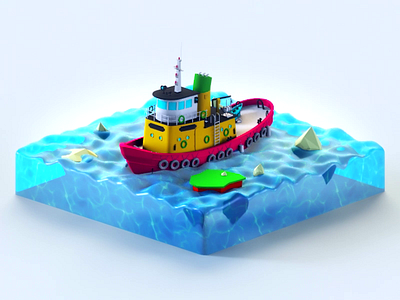 Ship 1 3d 3d animation app design game illustration interface ios isometric landing page low poly render sea ship ui ui ux vector water web web design