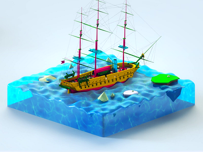 Ship 2 3d 3d animation app design flat game illustration interface isometric landing page landscape low poly lowpoly render typography ui ui ux vector web web design