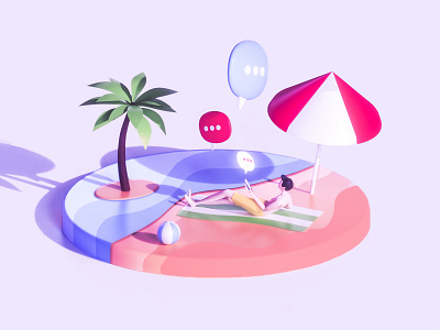 Chat everywhere - Beach 3d 3d animation app beach character chat game graphic design illustration interface isometric landing page lowpoly relax render sport texture tree ui ux web