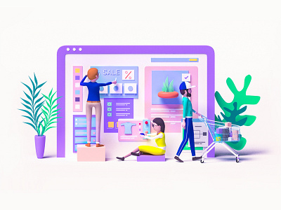 E-commerce 3d 3d animation business character dashboard ecommerce game graphic illustration interface isometric landing page layer lowpoly render sale shopping texture ui ux web design