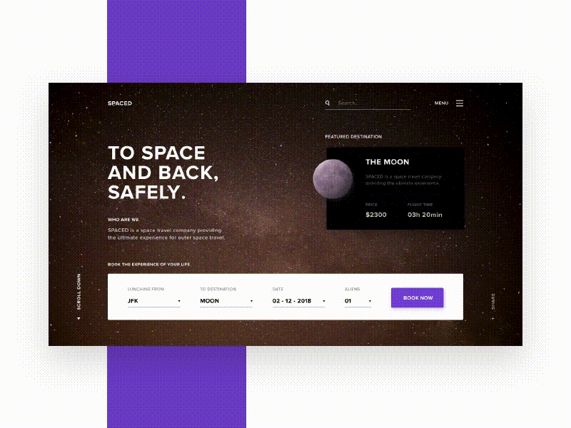 SPACED Homepage Animation animation layout principle sketch space spaced ui universe ux