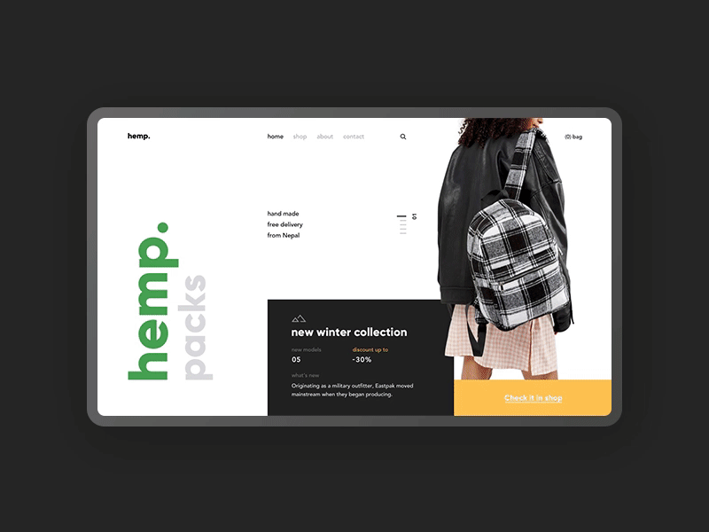 Hemp Packs Store backpacks e commerce hemp new packs project shop store ui ux wireframe