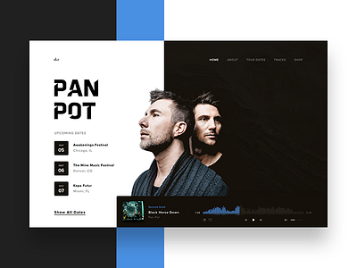 Pan-Pot Home app dark dj music player tours ui userinterfacedesign ux wireframe