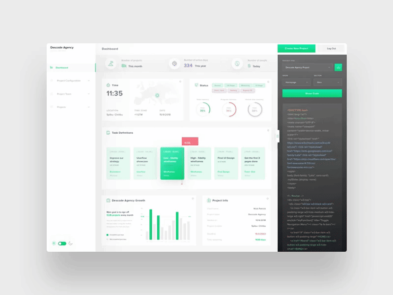 Project Manager Dashboard - day & night mode app clean dark app dashboard day night day mode design experience green light app night mode ui user experience user interface ux web wireframe