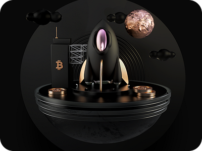 To the Moon! 3d altcoin ath bitcoin btc c4d crypto fomo gold moon redshift render rocket rose space wallet