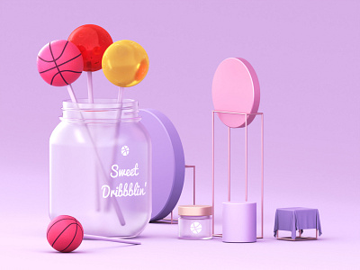 Sweet Dribbblin' 3d ball basketball blender candy cloth design dribbble frame illustration jar lolipop maise popsicle render sweet