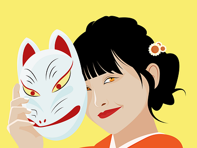 THE ASIAN MASK asian digital art flat illustration japan mask modern vector