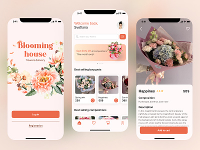 Flower Delivery App accent app bright colors delivery design flower minimalism mobile style summer ui ux