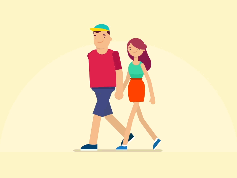 Side by side 2d animation character loop motion graphics summer vector walk walk cycle walking