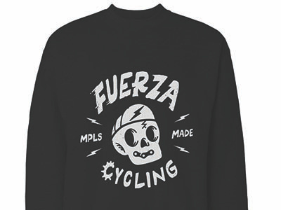 Fuerza Cycling crewneck design bikechain bike lightning flat vector design illustration icon punk cute skull