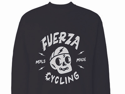 Fuerza Cycling crewneck design bike bikechain cute design flat icon illustration lightning punk skull vector
