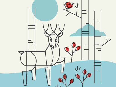 Deer dribbble... animal bird deer flower forest illustration line wildlife