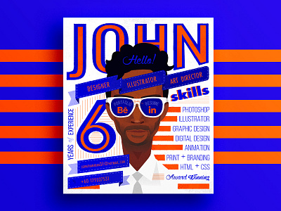 Self-Promotion Work blue branding character design illustration orange portrait poster resume typography vintage
