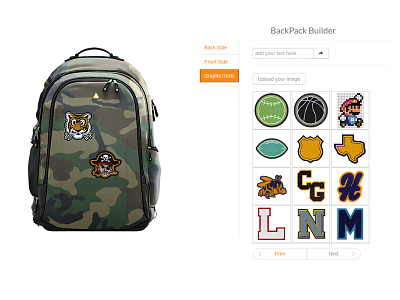 Backpack Builder backpack builder css developer freelance html javascript jquery remote sticker website