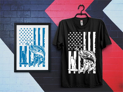 Usa Flag Fishing T-Shirt Design .