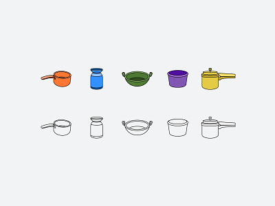 Unique icons based on common Indian kitchen vessels