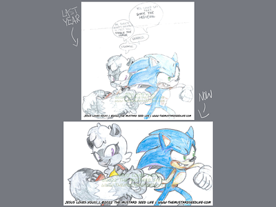 Sonic Meets Tangle | 1 Year Later: Redrawn better comic fan art fanart illustration improve improvement jesus loves you!!! paper patreon pencil redraw redrawn sonic sonic the hedgehog tangle tangle the lemur the mustard seed life traditional year