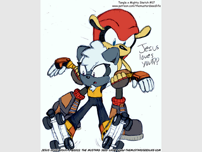 Sonic: Tangle x Mighty "Baby Steps" Fan Art cartoon challenge character digital fan art fanart illustration jesus loves you!!! mighty mighty the armadillo pencil sketch sonic sonic the hedgehog style stylized tangle tangle the lemur tangle x mighty the mustard seed life