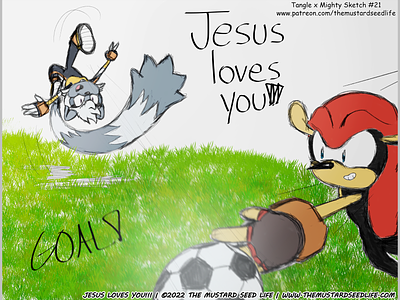 Sonic: Tangle x Mighty “Soccer Swing” Fan Art cartoon challenge character digital fan art fanart illustration jesus loves you!!! mighty mighty the armadillo sketch soccer sonic sonic the hedgehog style stylized tangle tangle the lemur tangle x mighty the mustard seed life