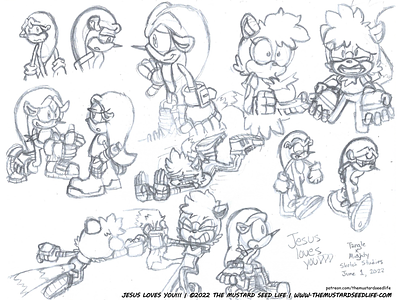 Sonic: Tangle x Mighty Sketch Studies cameo cartoon character fan art fanart illustration jesus loves you!!! mighty mighty the armadillo pencil sketch sonic sonic the hedgehog study style stylized tangle tangle the lemur tangle x mighty the mustard seed life