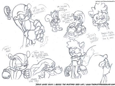 Sonic: More Tangle x Mighty Sketch Studies cartoon character fan art fanart illustration jesus loves you!!! knuckles mighty mighty the armadillo pencil sketch sonic sonic the hedgehog study style stylized tangle tangle the lemur tangle x mighty the mustard seed life