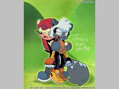 Sonic: Tangle x Mighty "Catch Me" Fan Art cartoon catch challenge character complete digital fan art fanart illustration jesus loves you!!! mighty mighty the armadillo sonic sonic the hedgehog style stylized tangle tangle the lemur tangle x mighty the mustard seed life