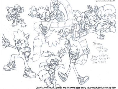 Sonic: Si, Mas Mas Tangle x Mighty Sketch Studies cartoon character fan art fanart illustration jesus loves you!!! knuckles mighty mighty the armadillo pencil sketch sonic sonic the hedgehog study style stylized tangle tangle the lemur tangle x mighty the mustard seed life