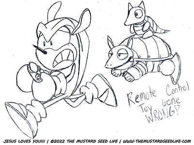 Sonic: Mighty Running From R/C Armadiloid Toy badnik challenge classic classic mighty classic sonic fan art fanart illustration jesus loves you!!! mighty mighty the armadillo pen rc remote control sketch sonic sonic mania sonic the hedgehog the mustard seed life toy