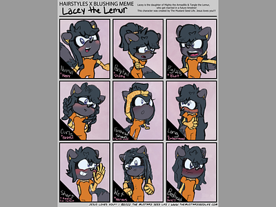 Lacey the Lemur in Hairstyles X Blushing Meme blushing cartoon character design fan art fanart hair hairstyles illustration jesus loves you!!! lacey the lemur meme oc original original character sonic sonic the hedgehog style stylized the mustard seed life