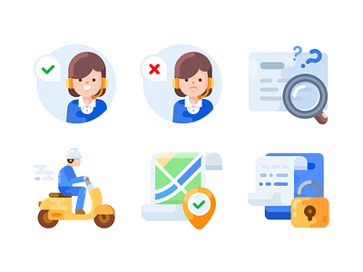 20190520 Icons avatar bill card complete flat illustration lock magnifier map minimal motorbike navigation search service staff ui vector worker