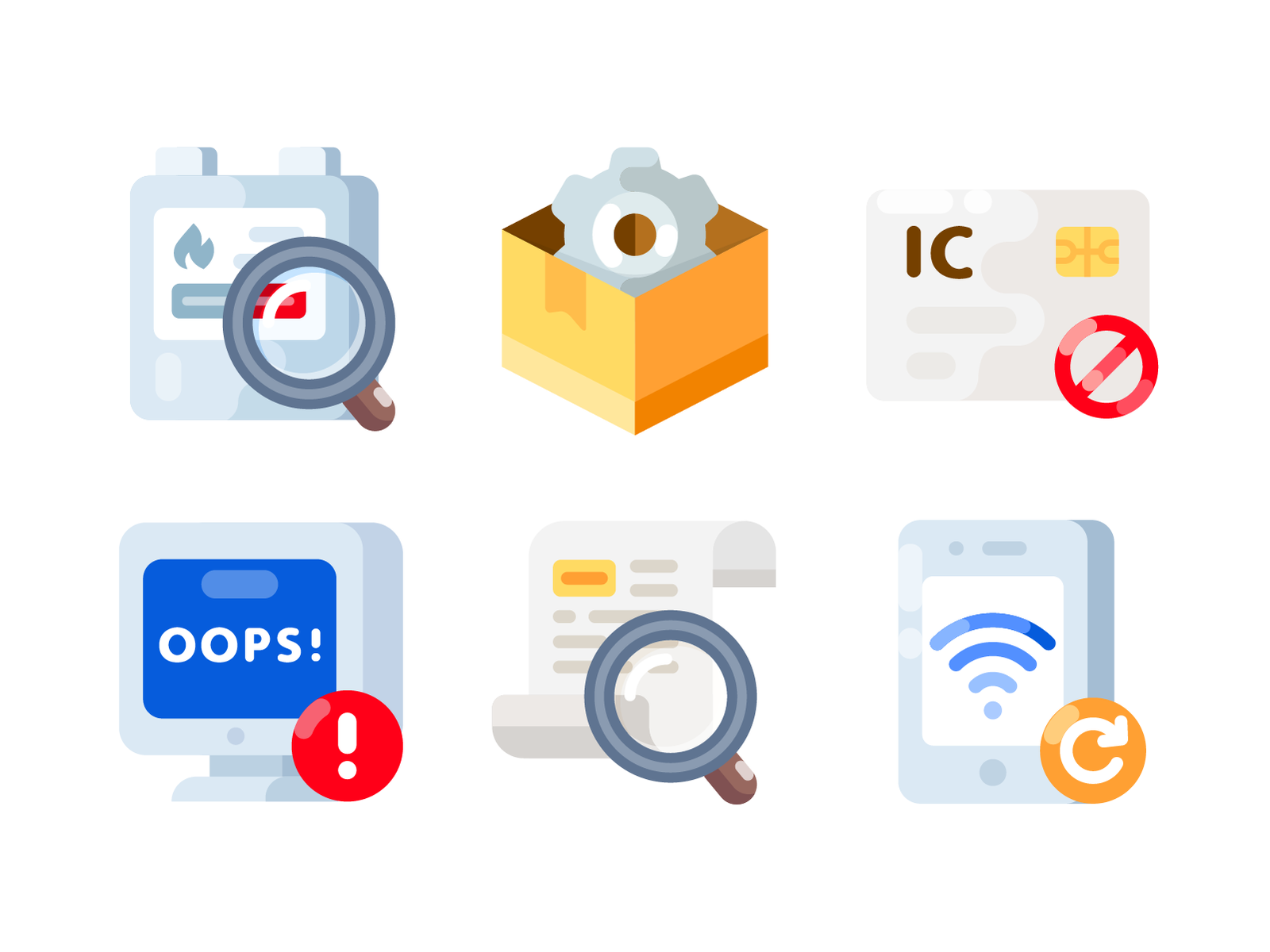 20190521 Icon alert ban box screen phone gear search icon card ui illustration flat
